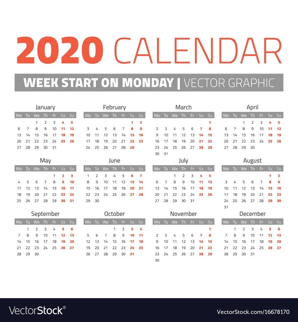 Simple 2020 Year Calendar