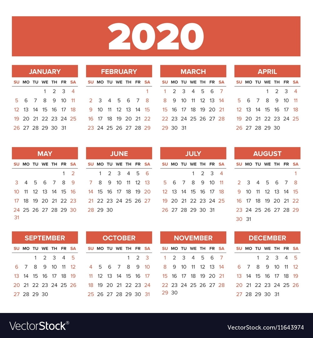 Simple 2020 Year Calendar