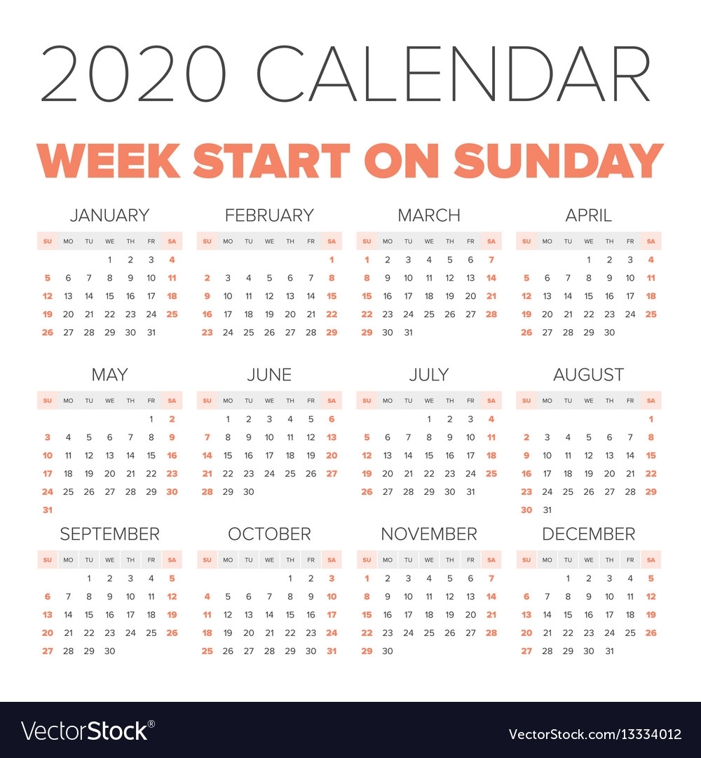 Simple 2020 Year Calendar