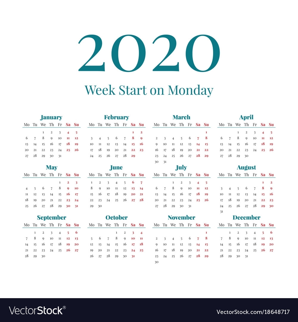 Simple 2020 Year Calendar