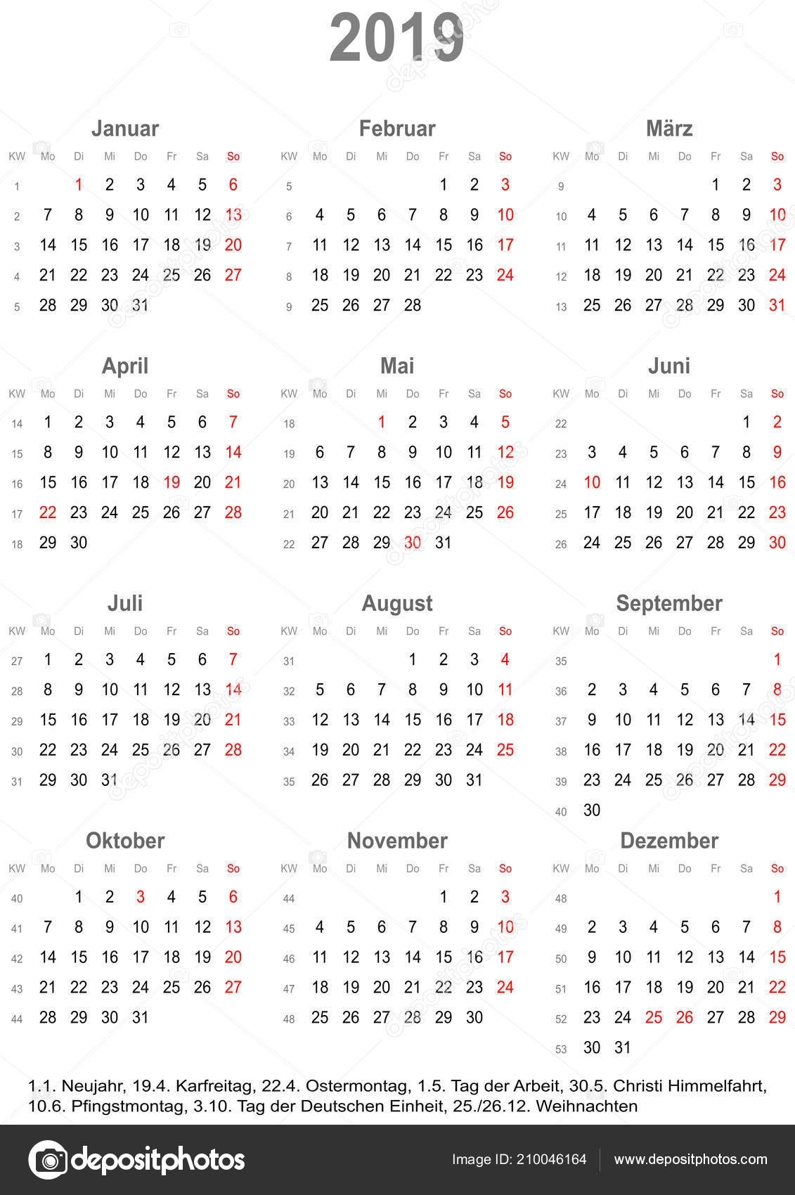 Simple Calendar 2019 One Year Glance Starts Monday Public