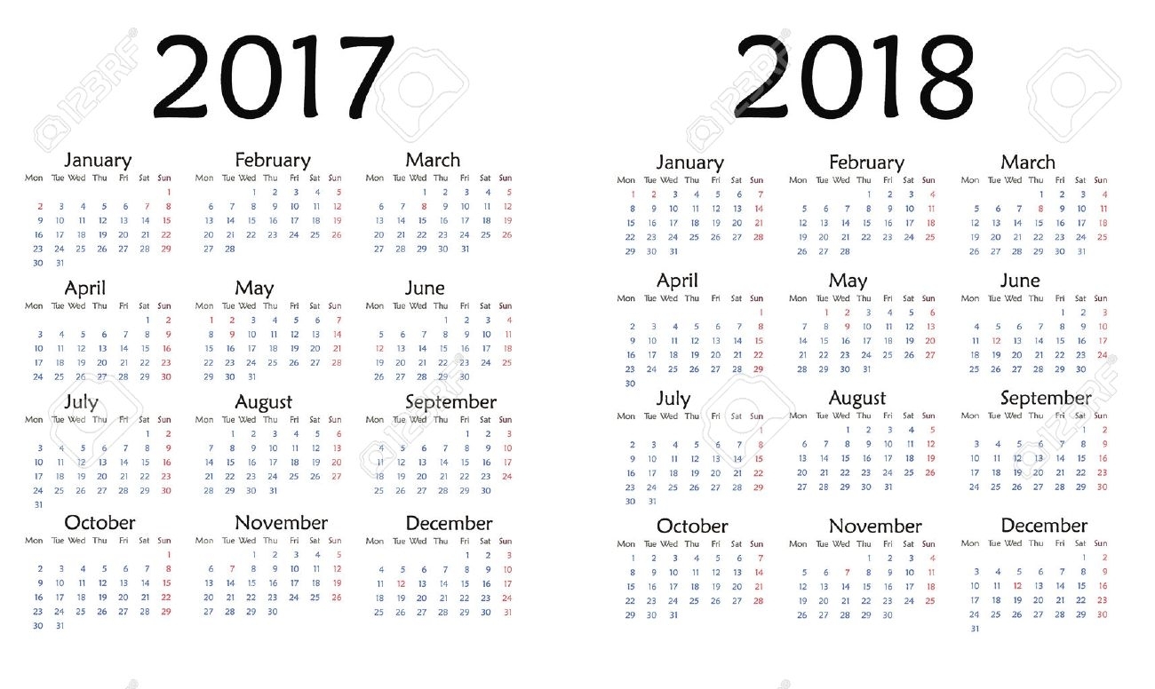 Simple Calendar For 2017. Vector Template Design Monthly Date..