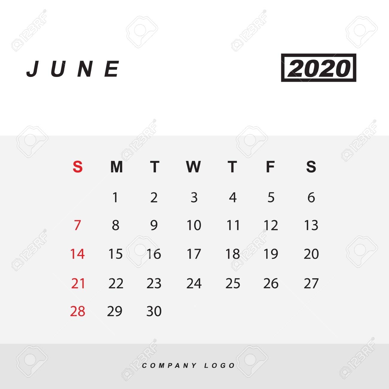 Simple Design Of June 2020 Calendar Template