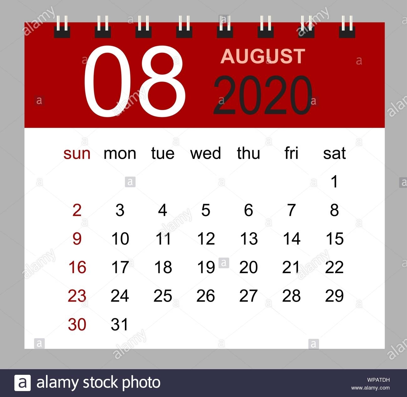 Simple Desk Calendar For August 2020. Week Starts Sunday