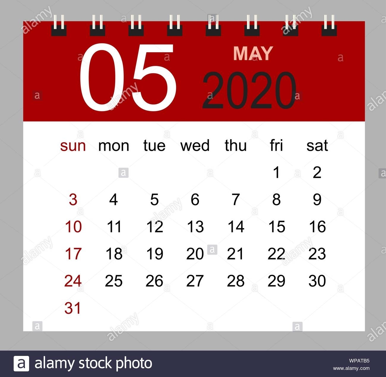 Simple Desk Calendar For May 2020. Week Starts Sunday