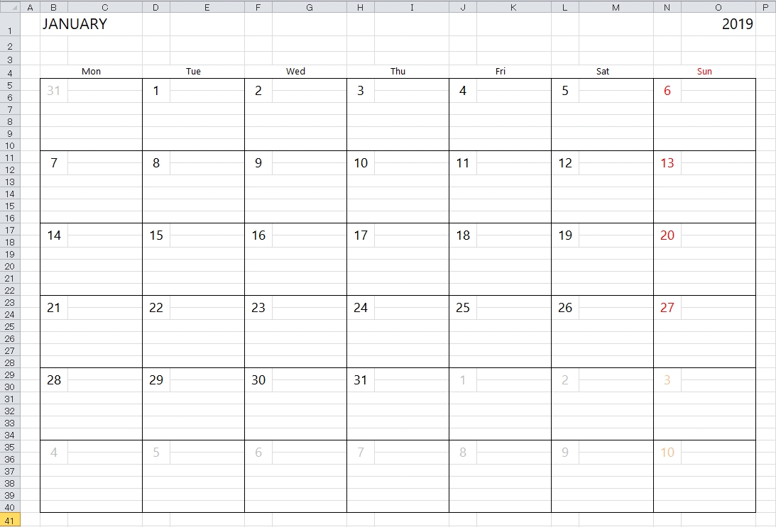 Simple Excel Calendar Template