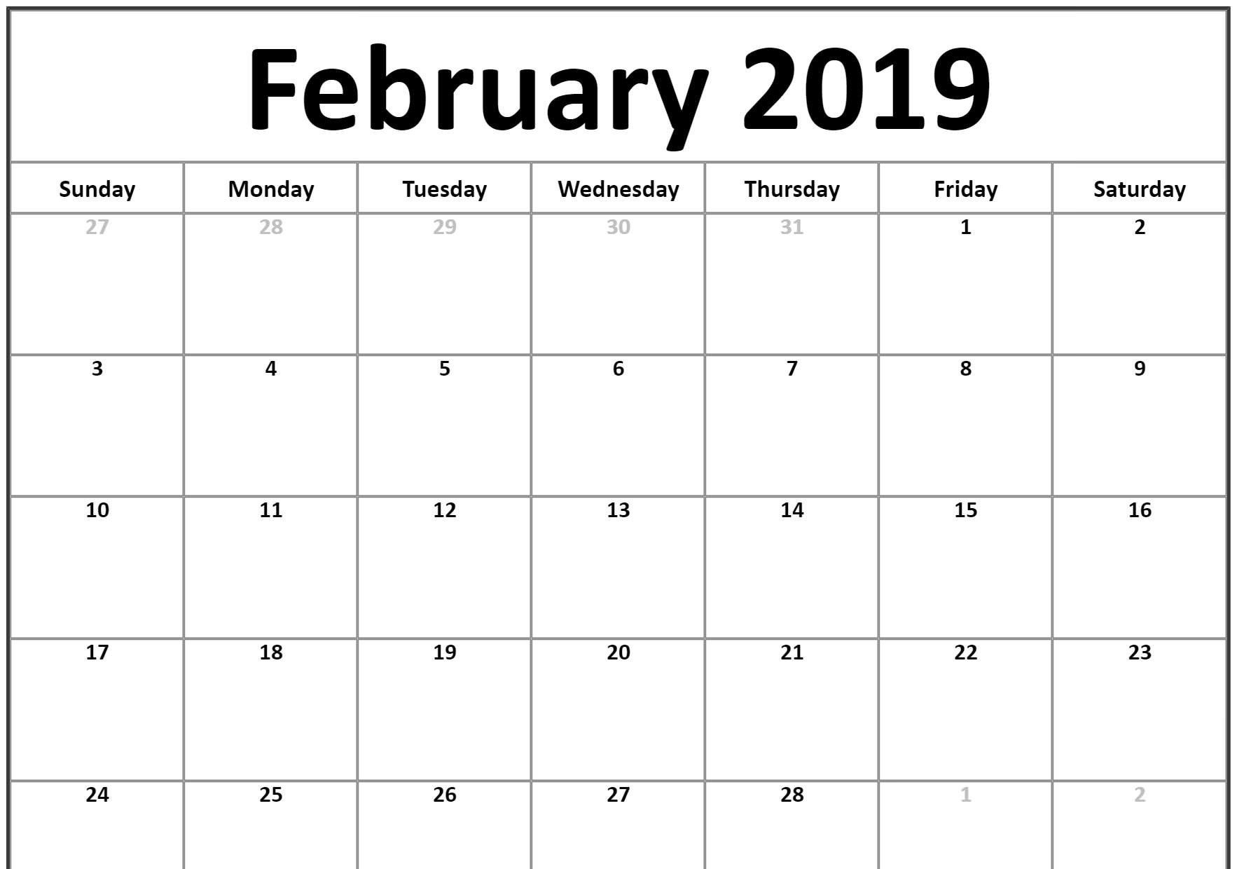 Small 2019 February Printable Calendar #landscape | 2019