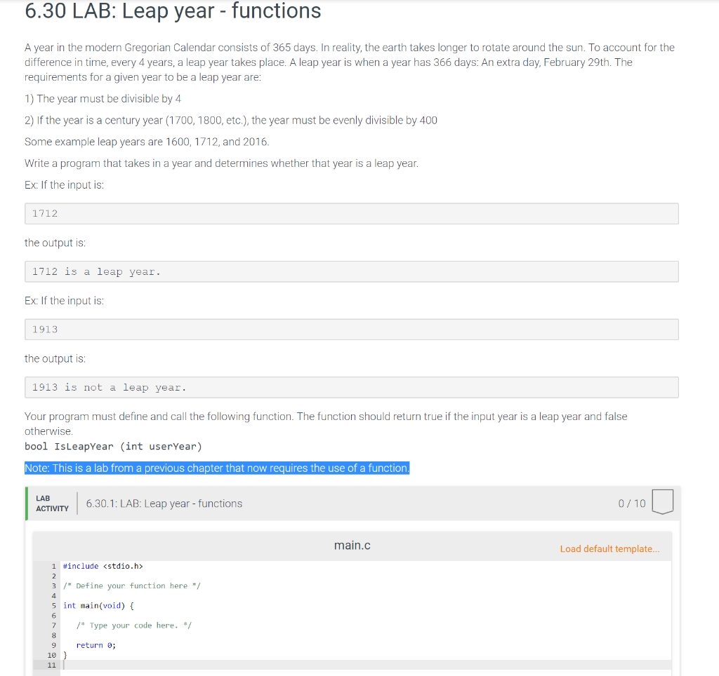 Solved: 6.30 Lab: Leap Year - Functions A Year In The Mode