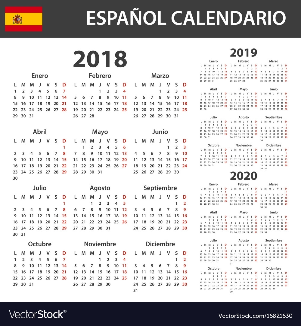 Spanish Calendar For 2018 2019 And 2020 Scheduler