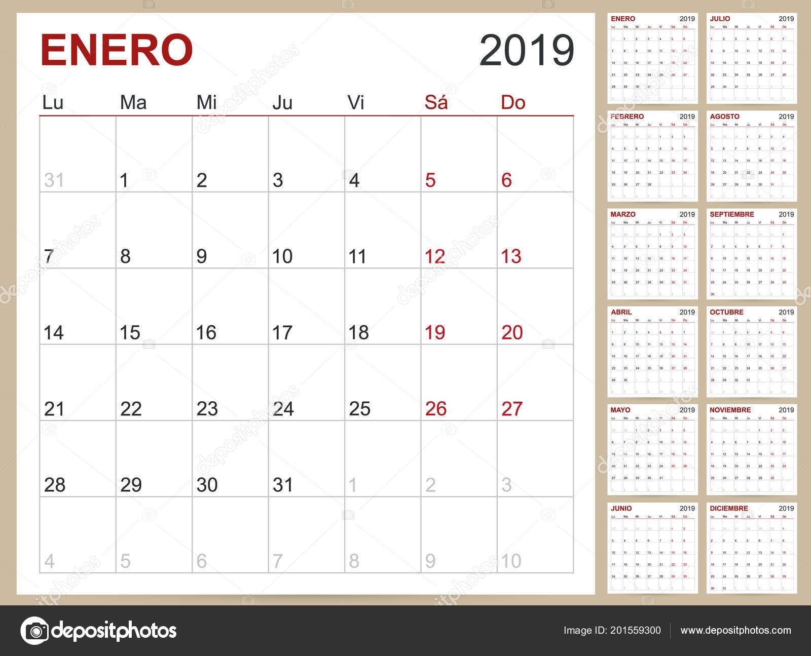 Spanish Calendar Template | Spanish Planning Calendar 2019