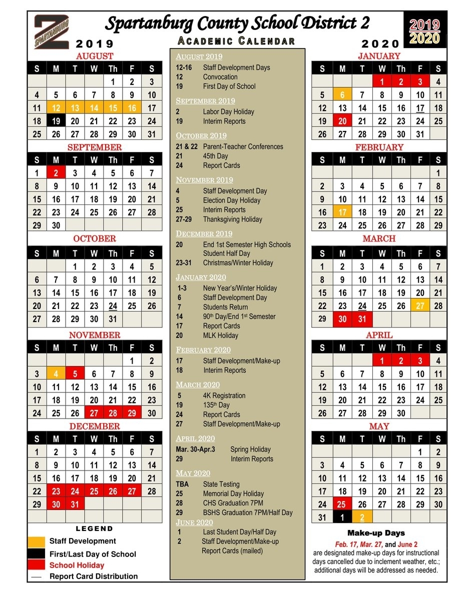 Spartanburg District 6 2020 Calendar | Month Calendar Printable