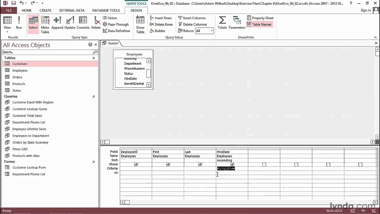 Specifying A Range Of Dates Or Times | Microsoft Access 2013 | Lynda