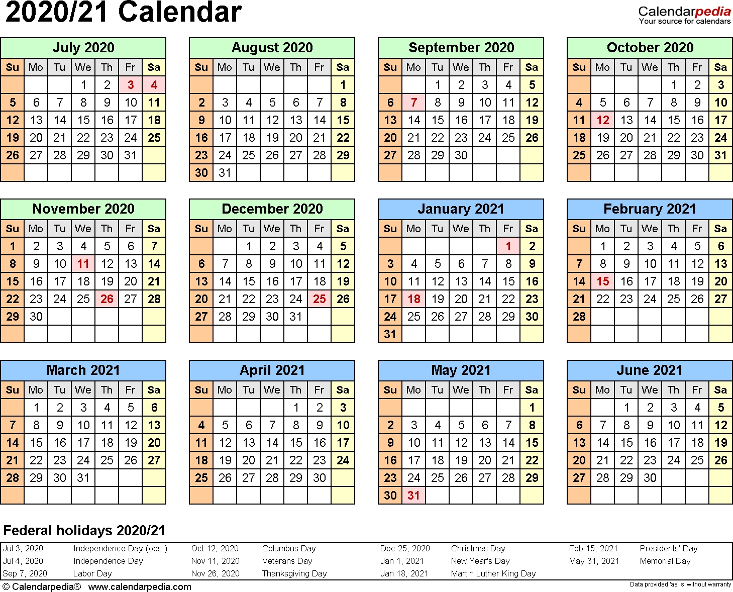 Split Year Calendars 2020/2021 (July To June) - Excel Templates