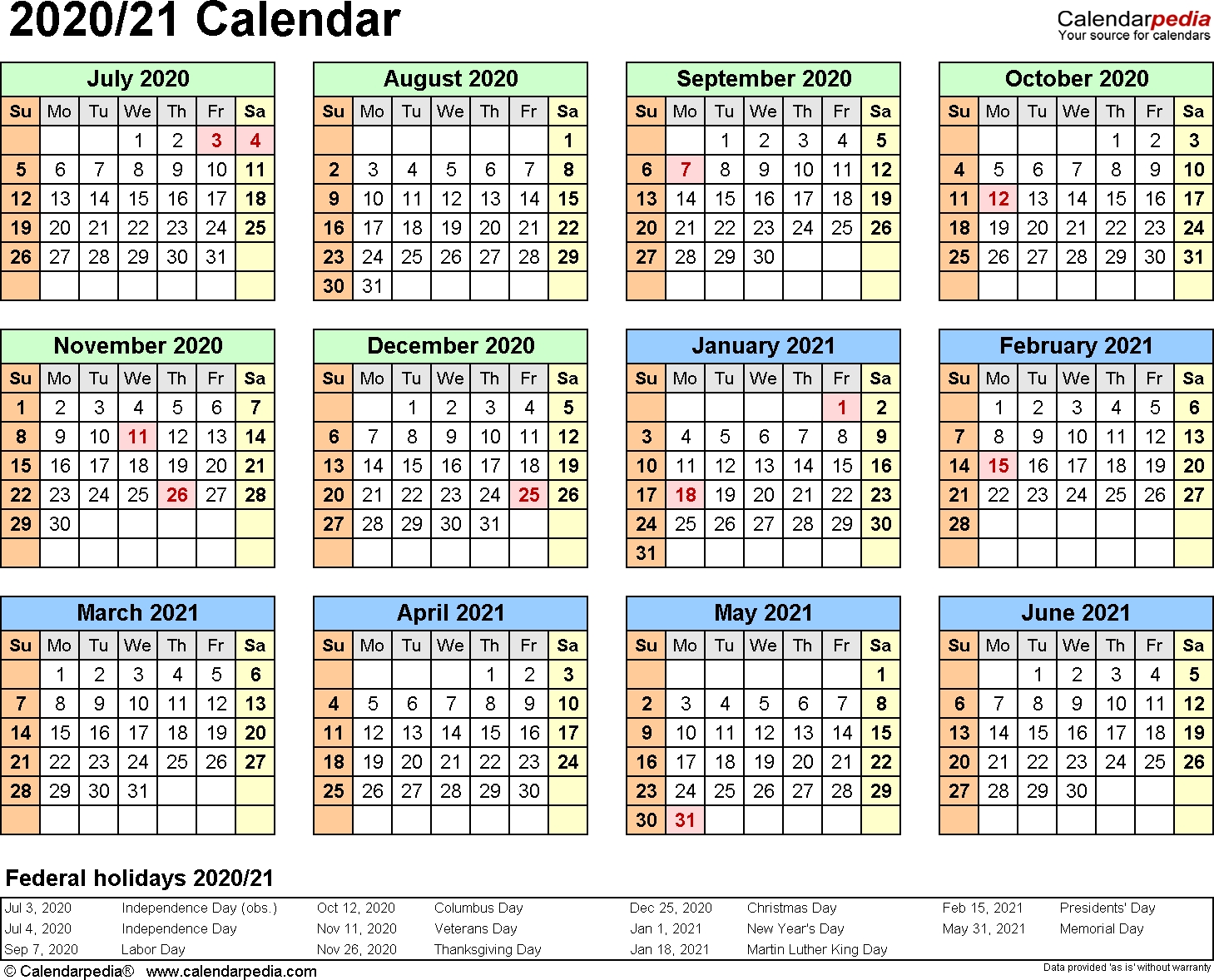 Split Year Calendars 2020/2021 (July To June) - Word Templates