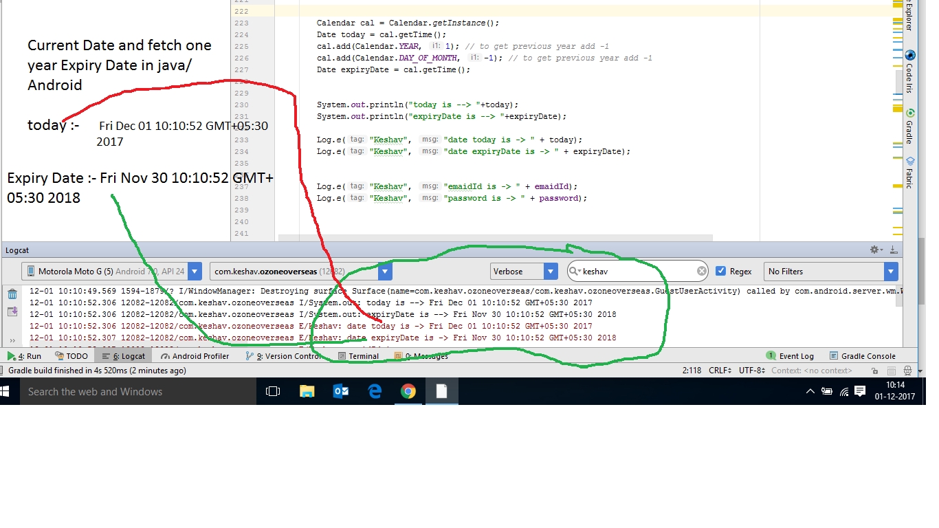 Store Current Date And Date 1 Year From Current In Java