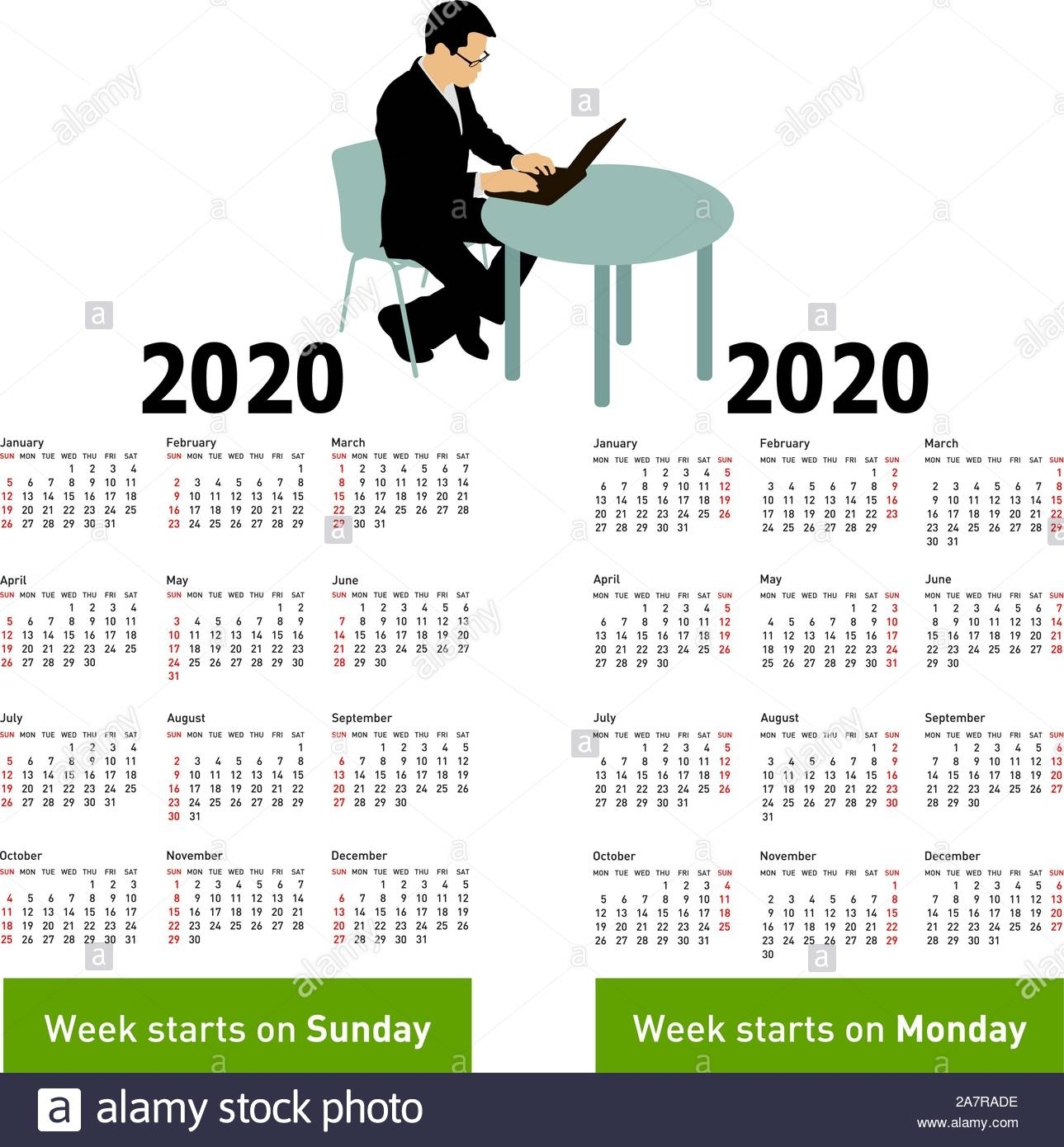 Stylish Calendar With Silhouette Man Sitting Behind Computer