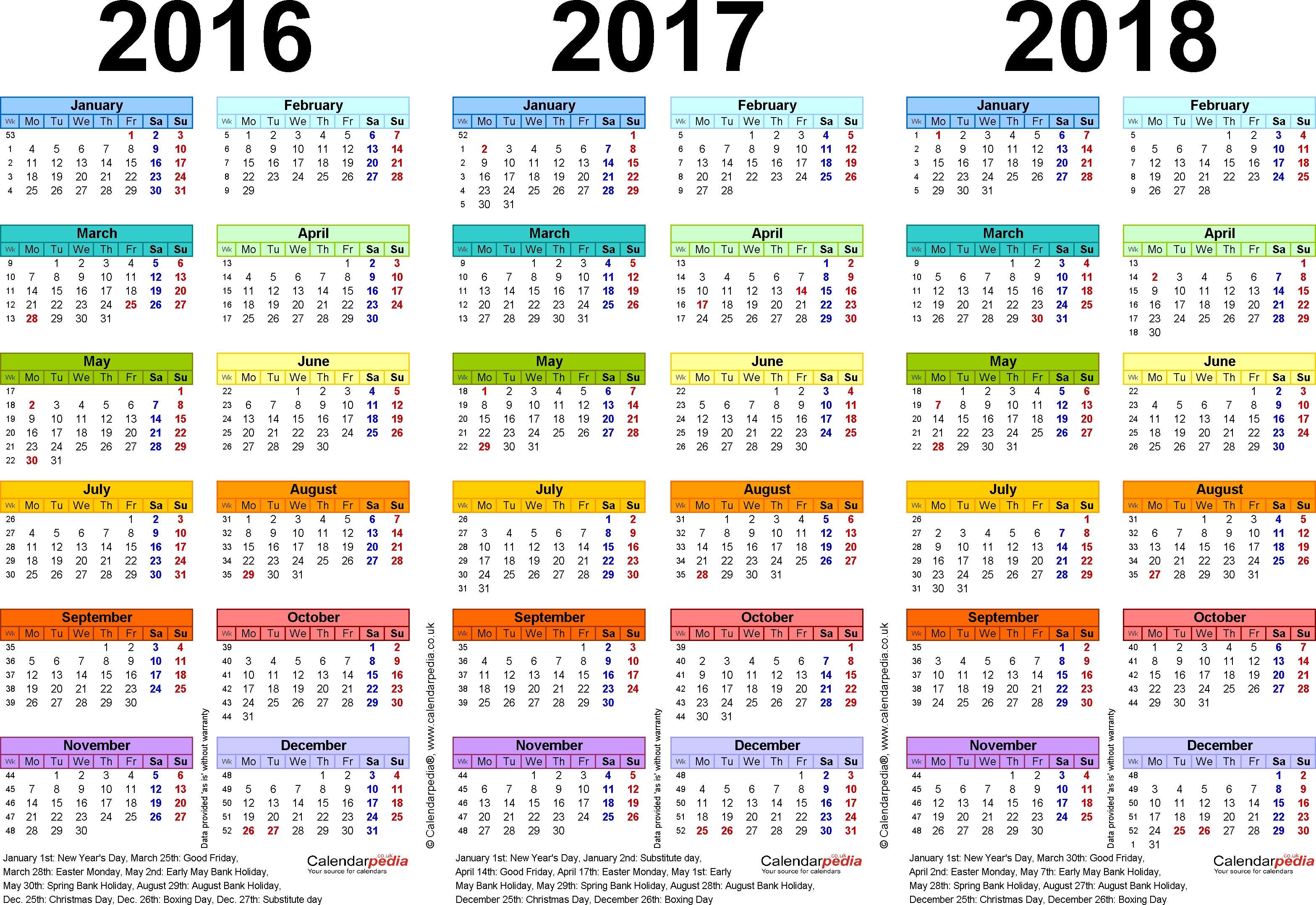 Template 1: Pdf Template For Three Year Calendar 2016/2017