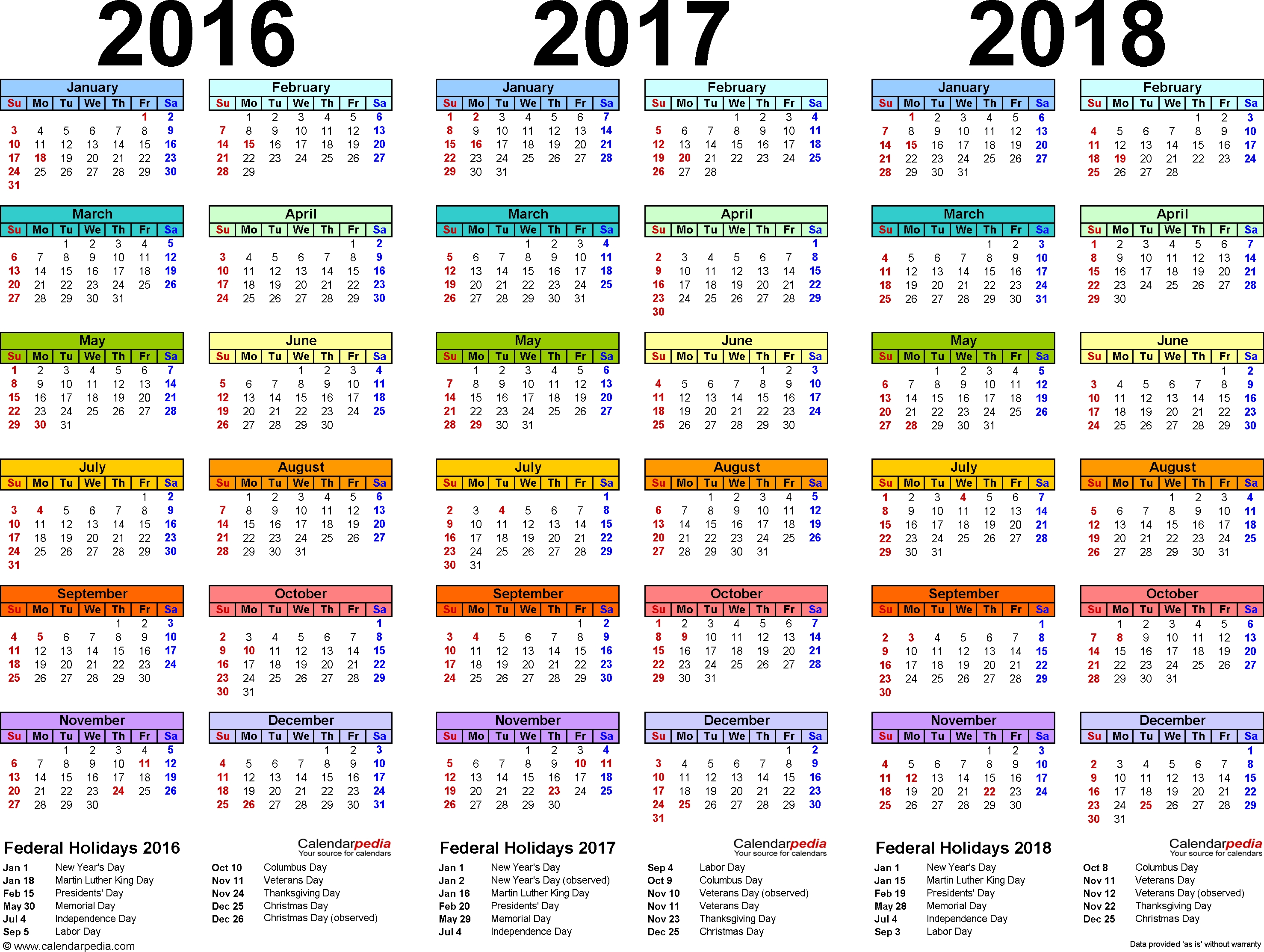 Template 1: Pdf Template For Three Year Calendar 2016/2017