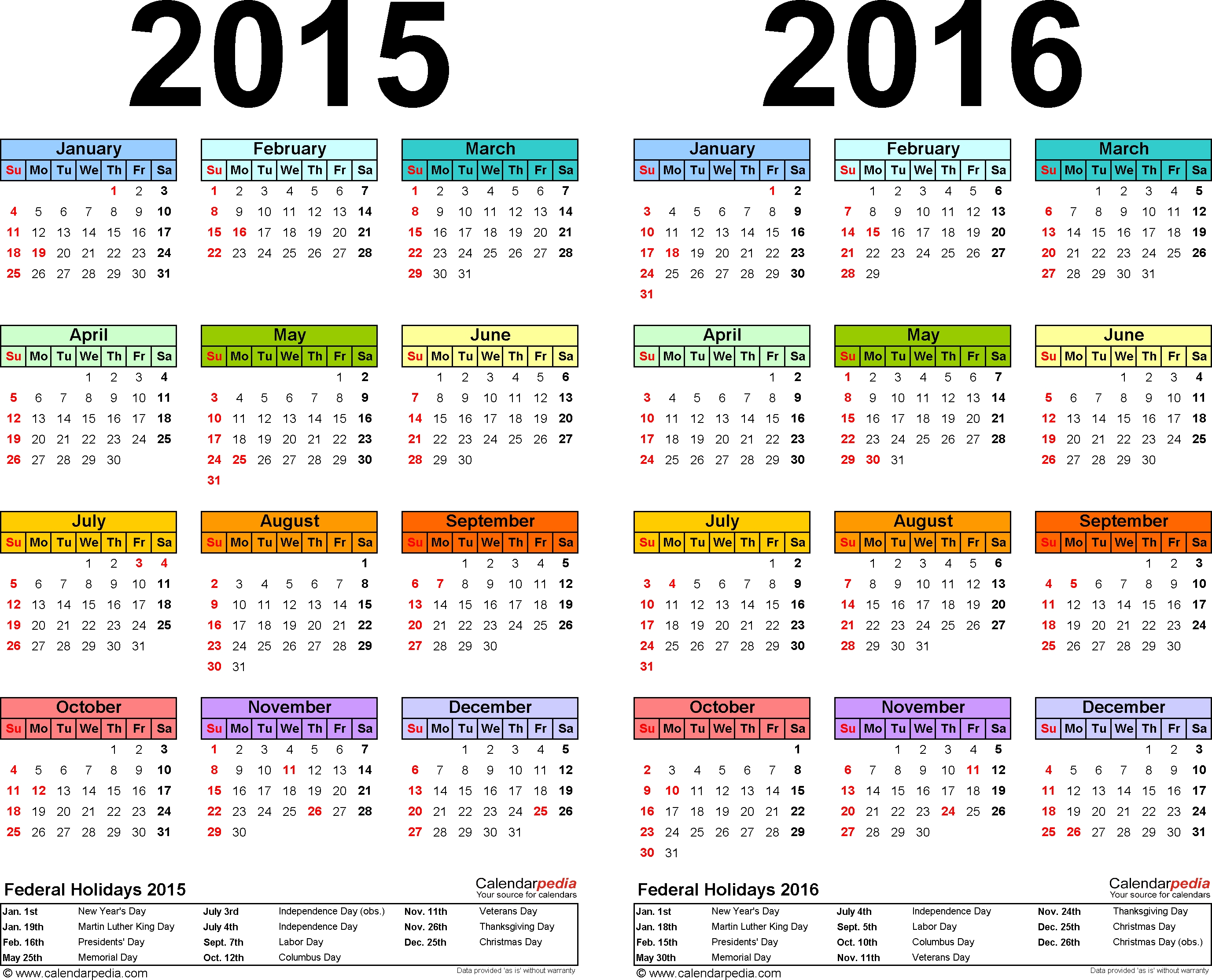 Template 1: Pdf Template For Two Year Calendar 2015/2016