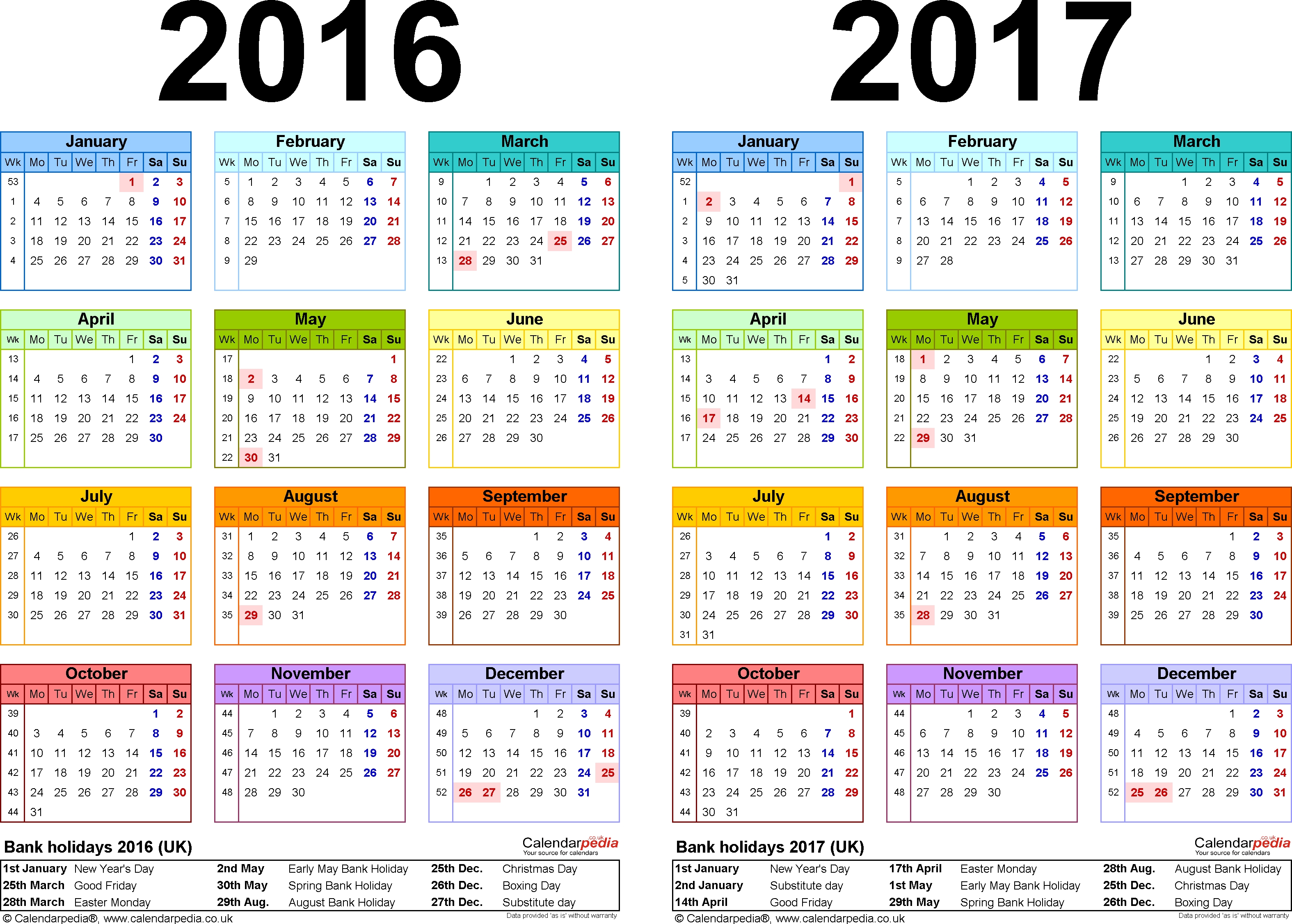 Template 1: Word Template For Two Year Calendar 2016/2017 In