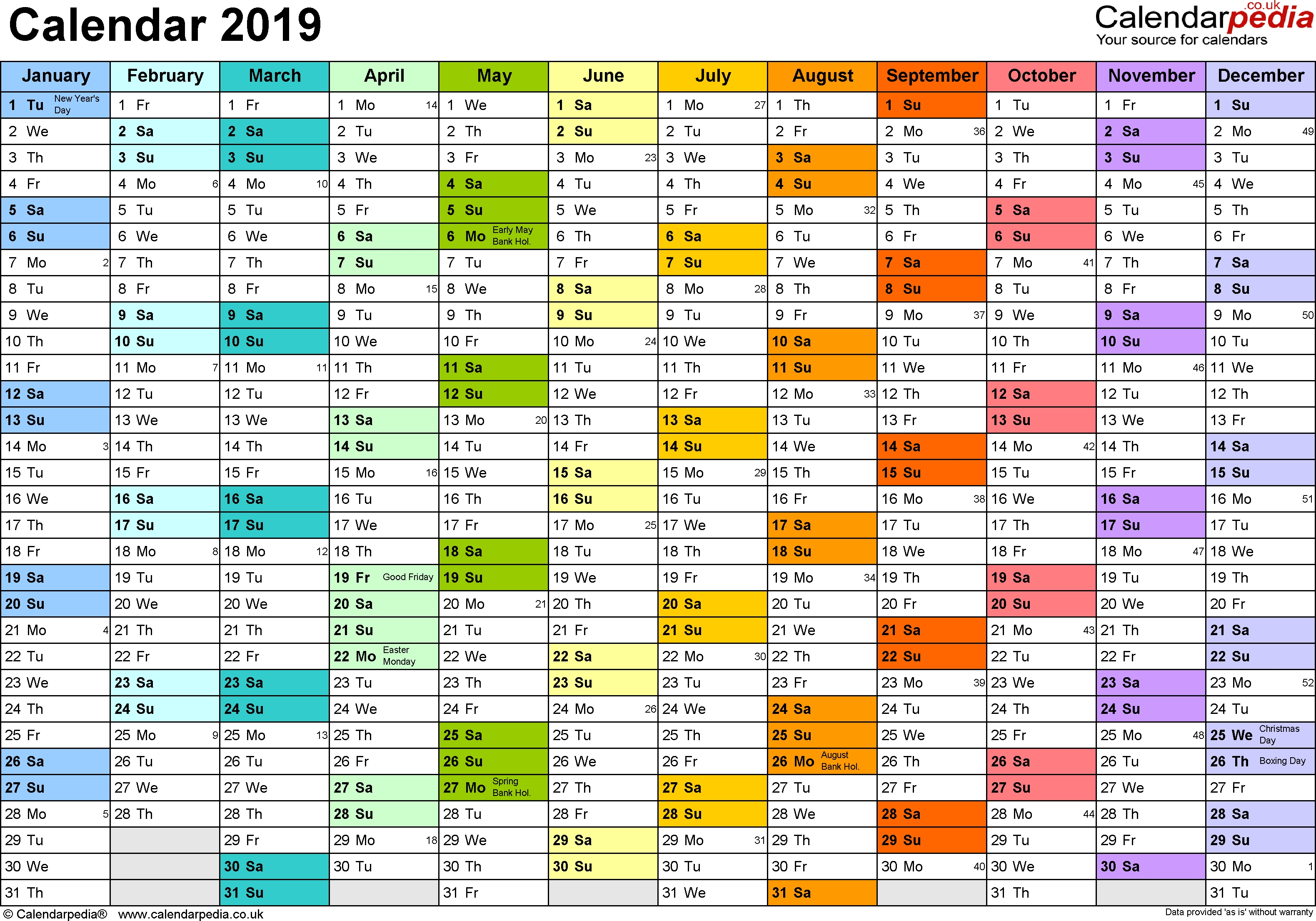 Template 1: Yearly Calendar 2019 As Excel Template