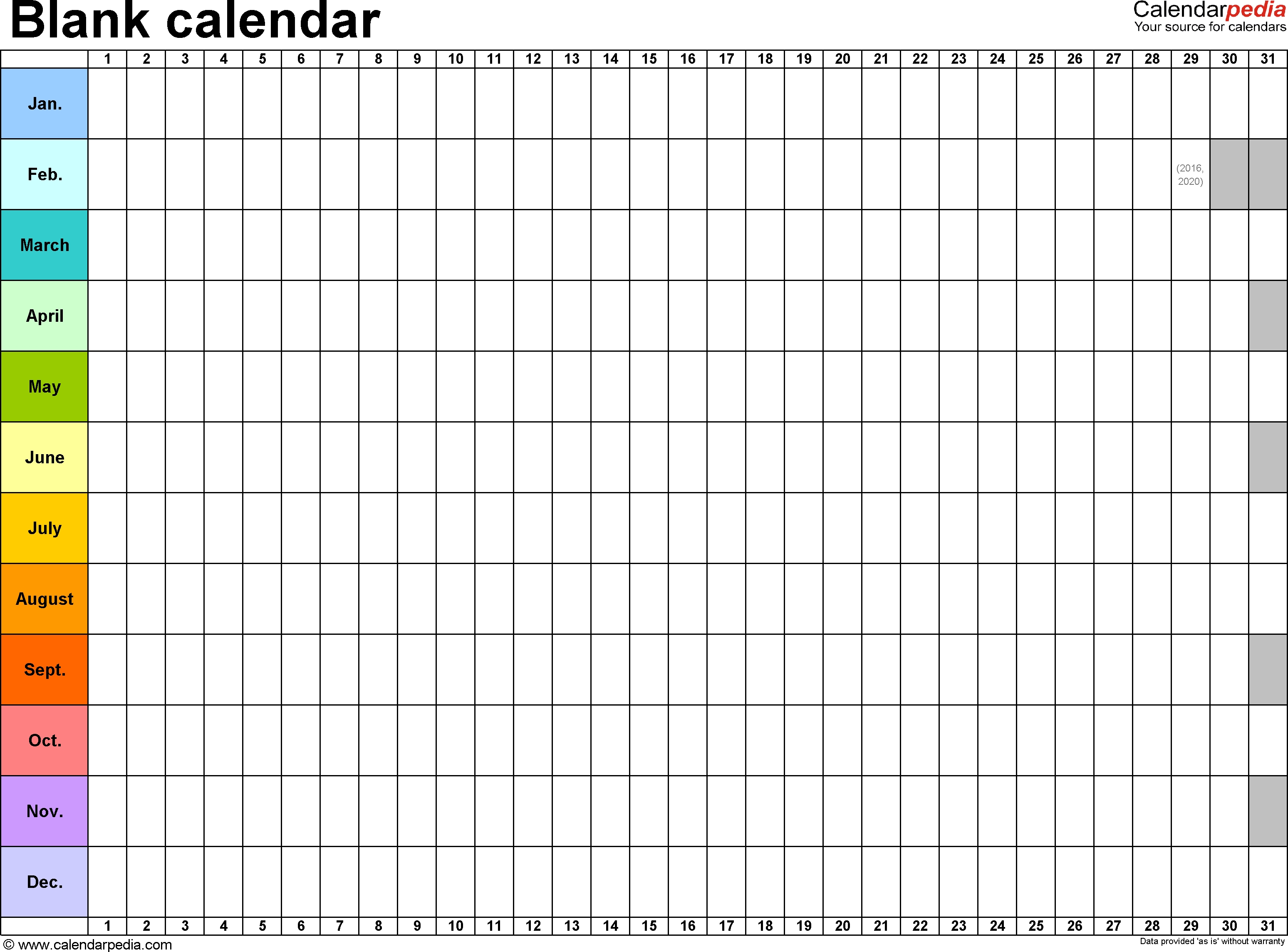 Template 2: Excel Template For Blank Calendar (Landscape