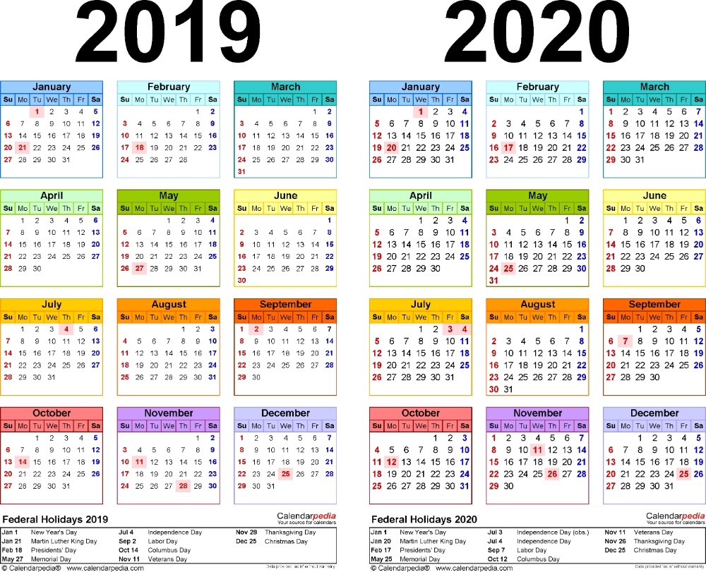 Template 2: Pdf Template For Two Year Calendar 2019/2020