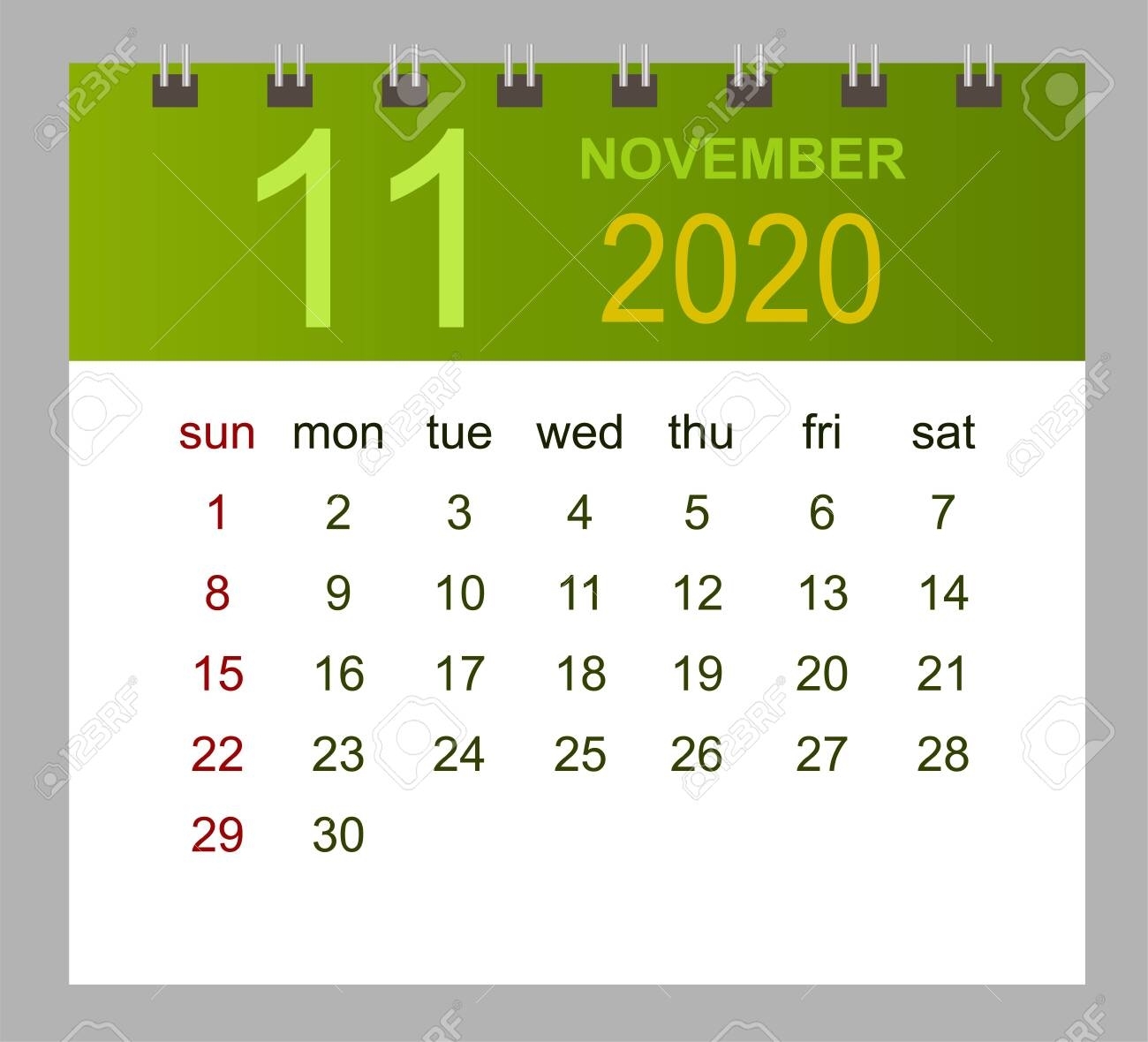 Template Of Calendar For November 2020. Week Starts Sunday. Vector..