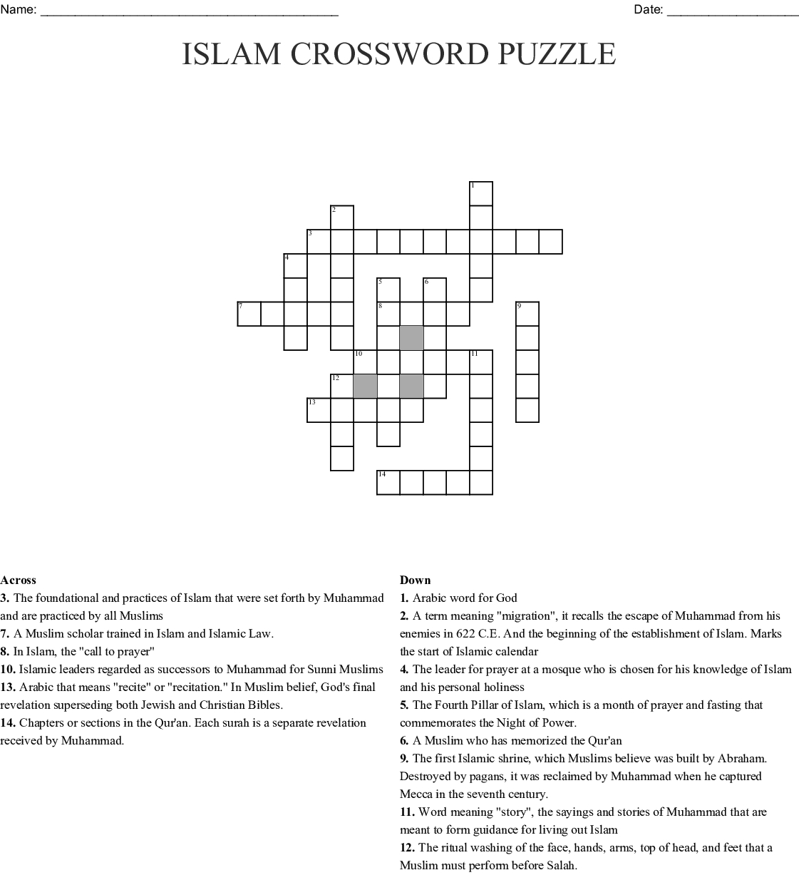 The Beginnings Of Islam Crossword - Wordmint