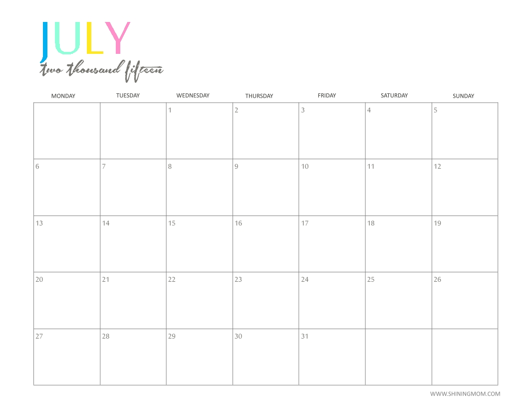 The Printable 2015 Monthly Calendarshiningmom Is Here!