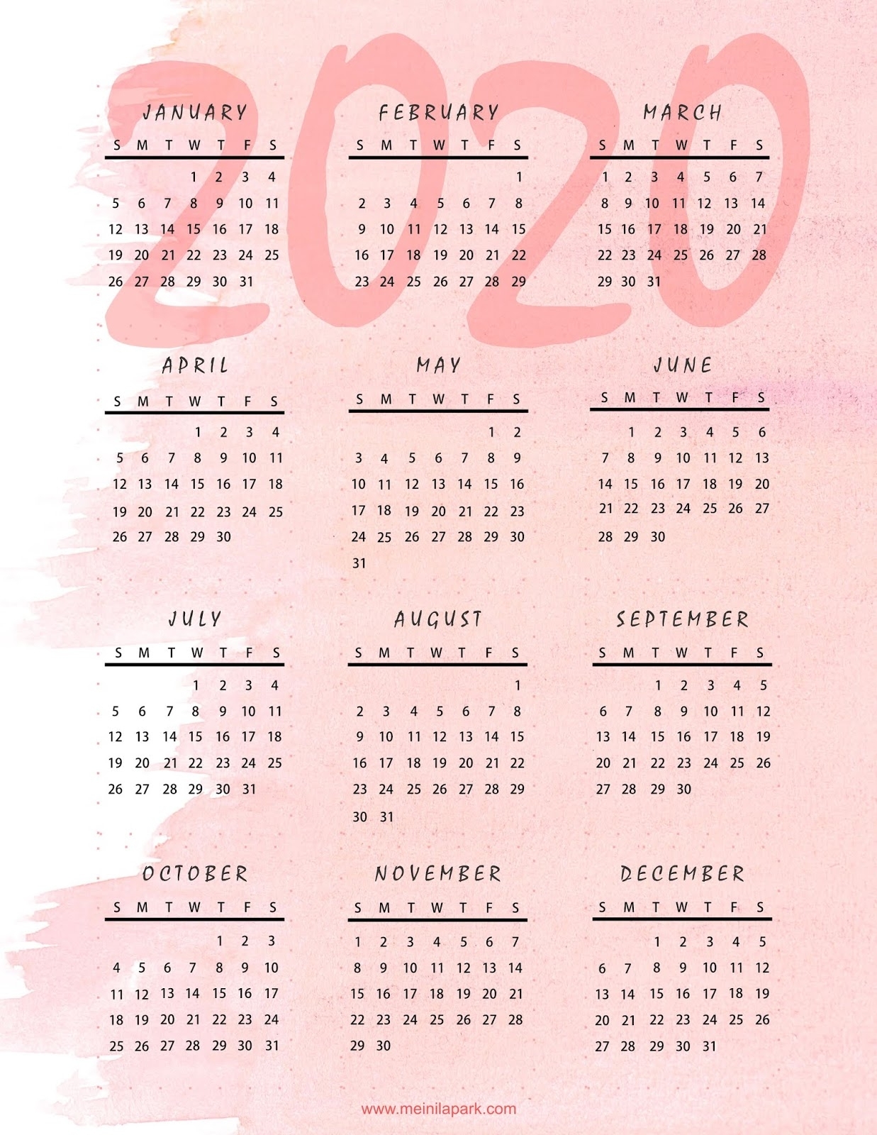 Thinking Ahead: Printable 2020 Calendar In Pink Marshmallow