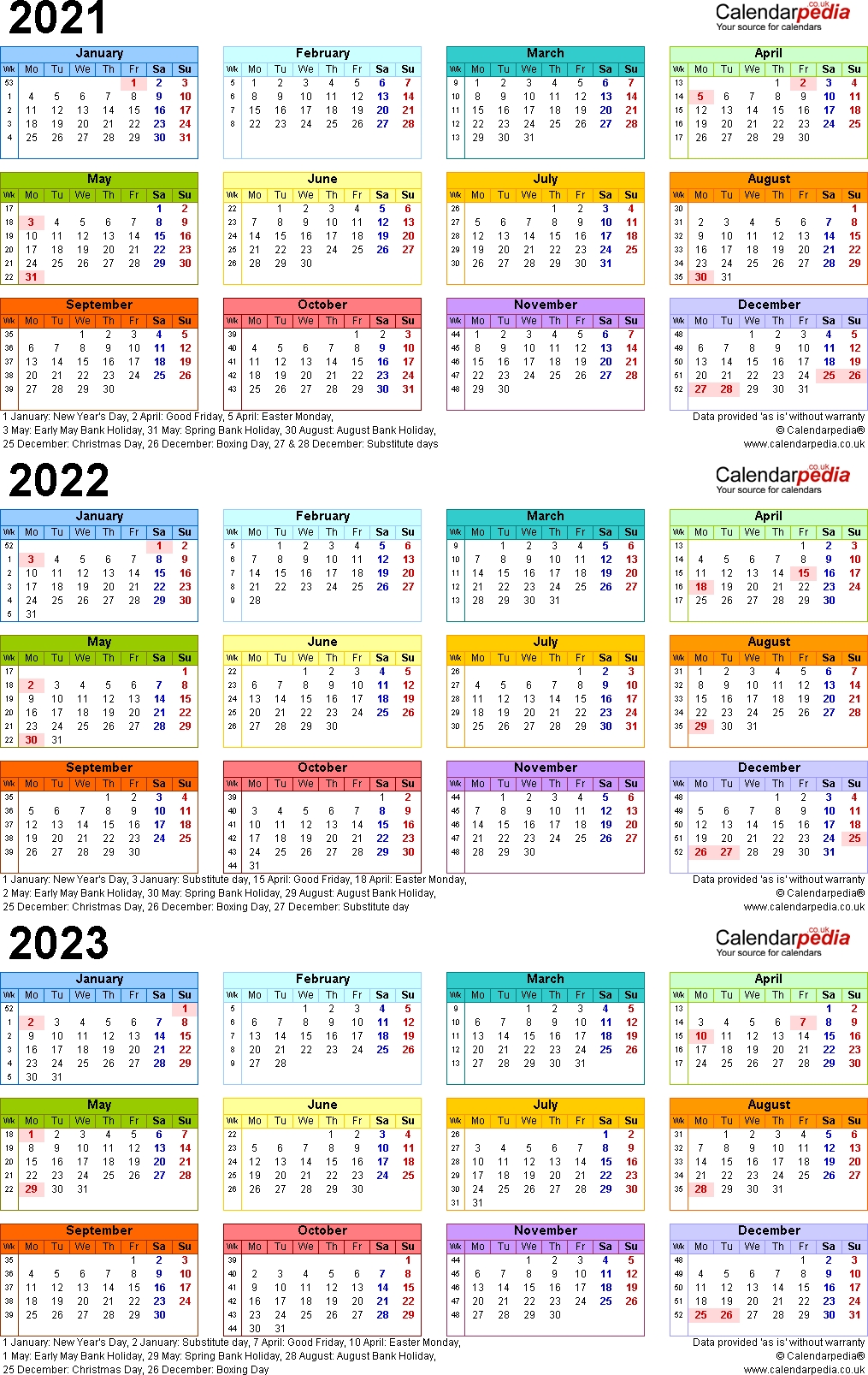 Three Year Calendars For 2021, 2022 &amp; 2023 (Uk) For Word