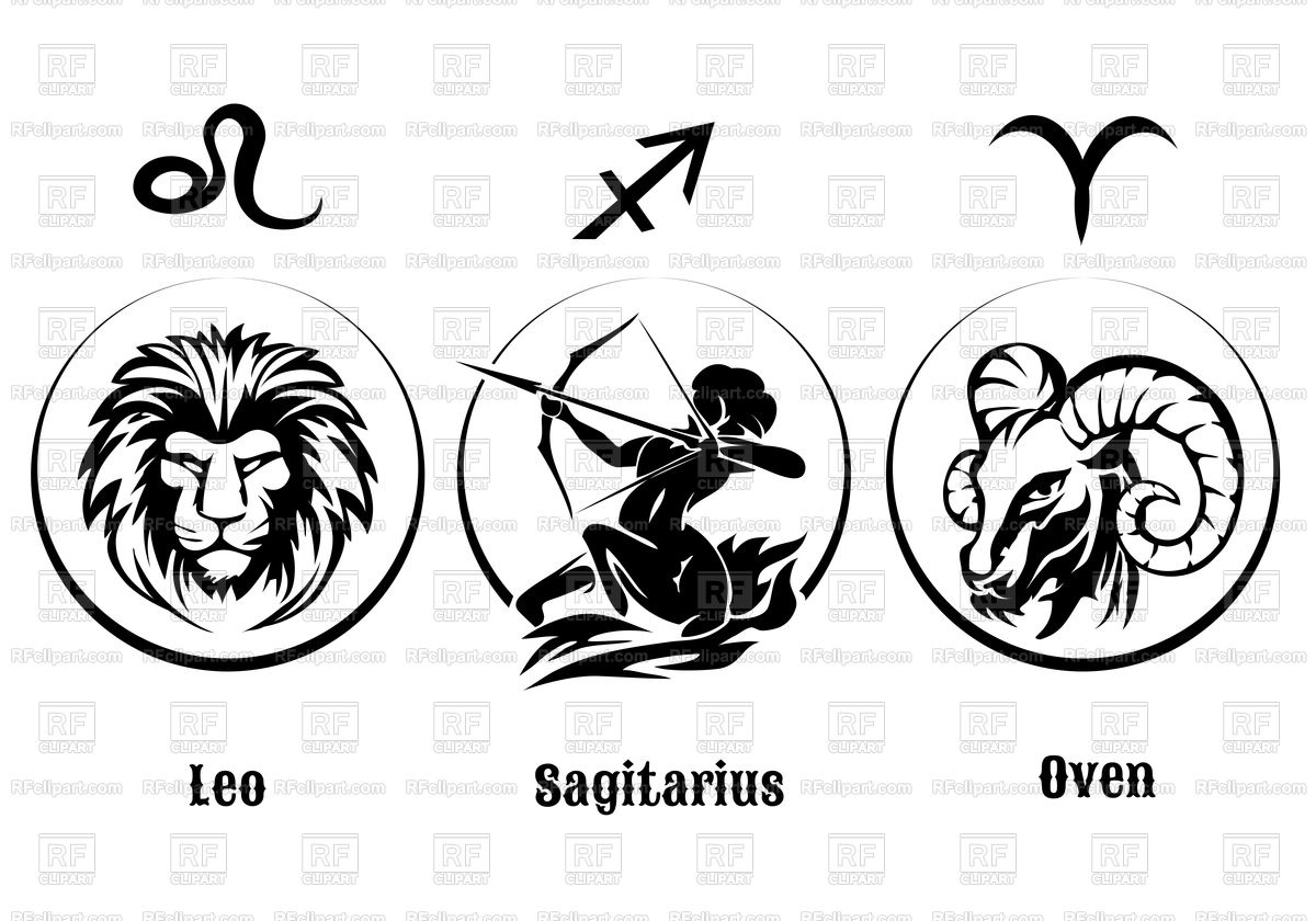 Three Zodiac Signs Of Fire - Leo, Sagittarius, Aries Stock Vector Image