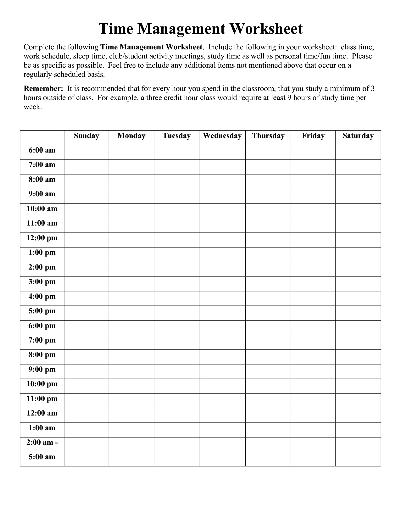 Time Management Worksheet Pdf | Time Management Worksheet