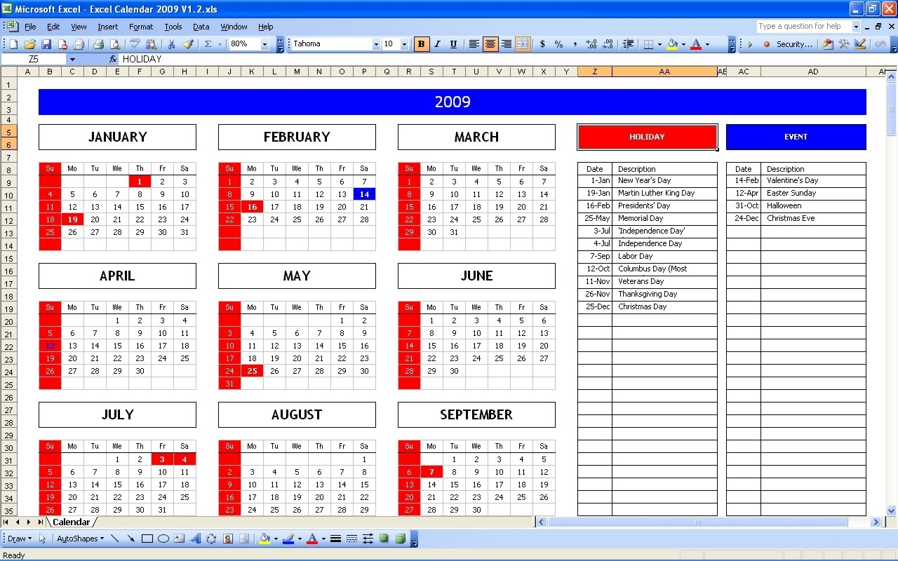 Top 5 Excel Yearly Calendar - Excel Spreadsheet