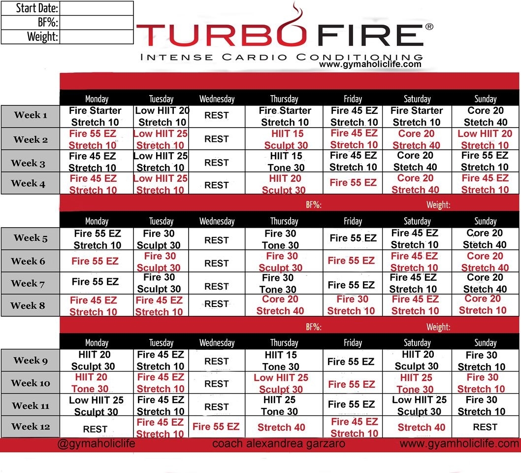 Turbo Fire Calendar Schedule | Workout Calendar, Beachbody