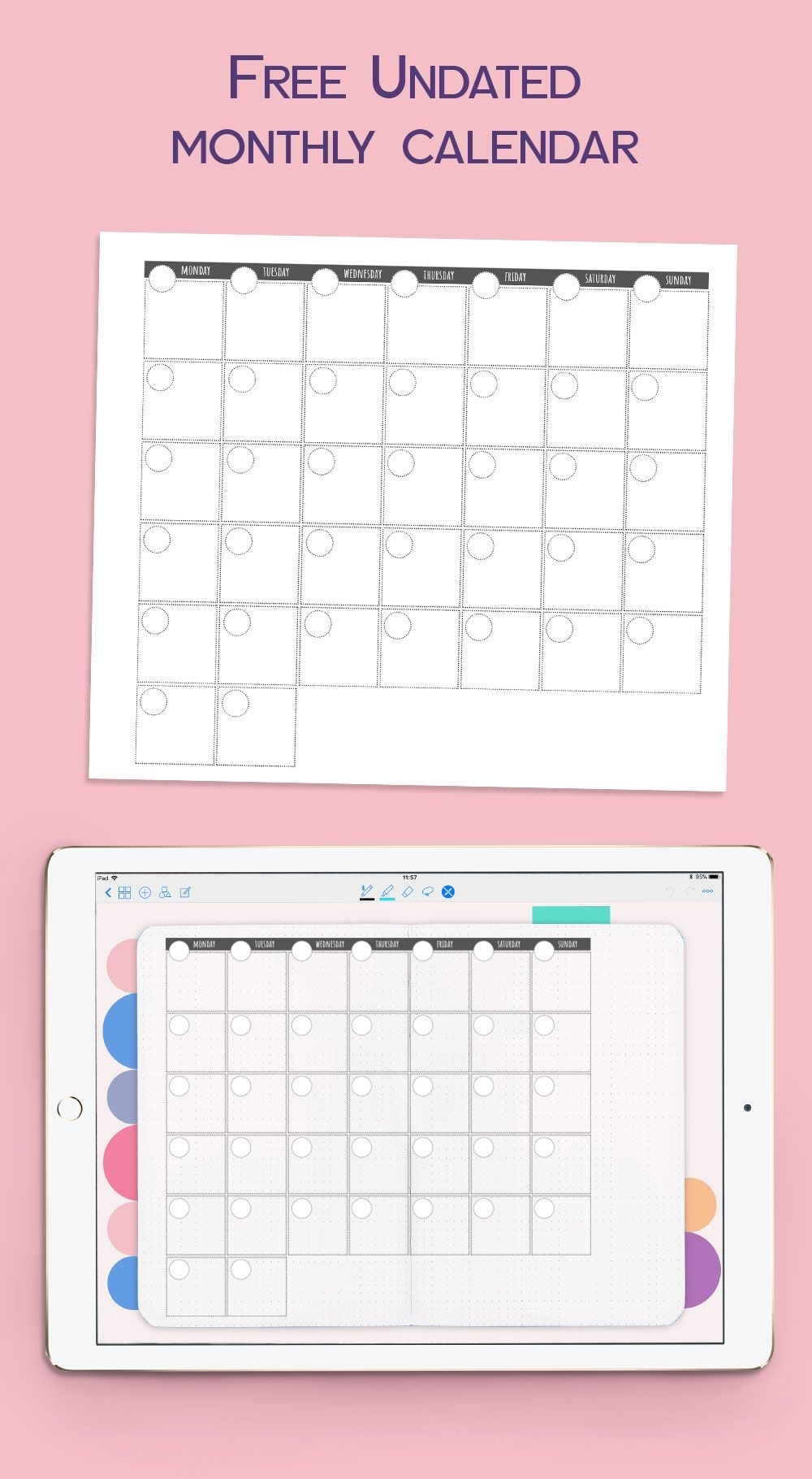 Undated Monthly Calendar For Goodnotes. #goodnotesfreebie