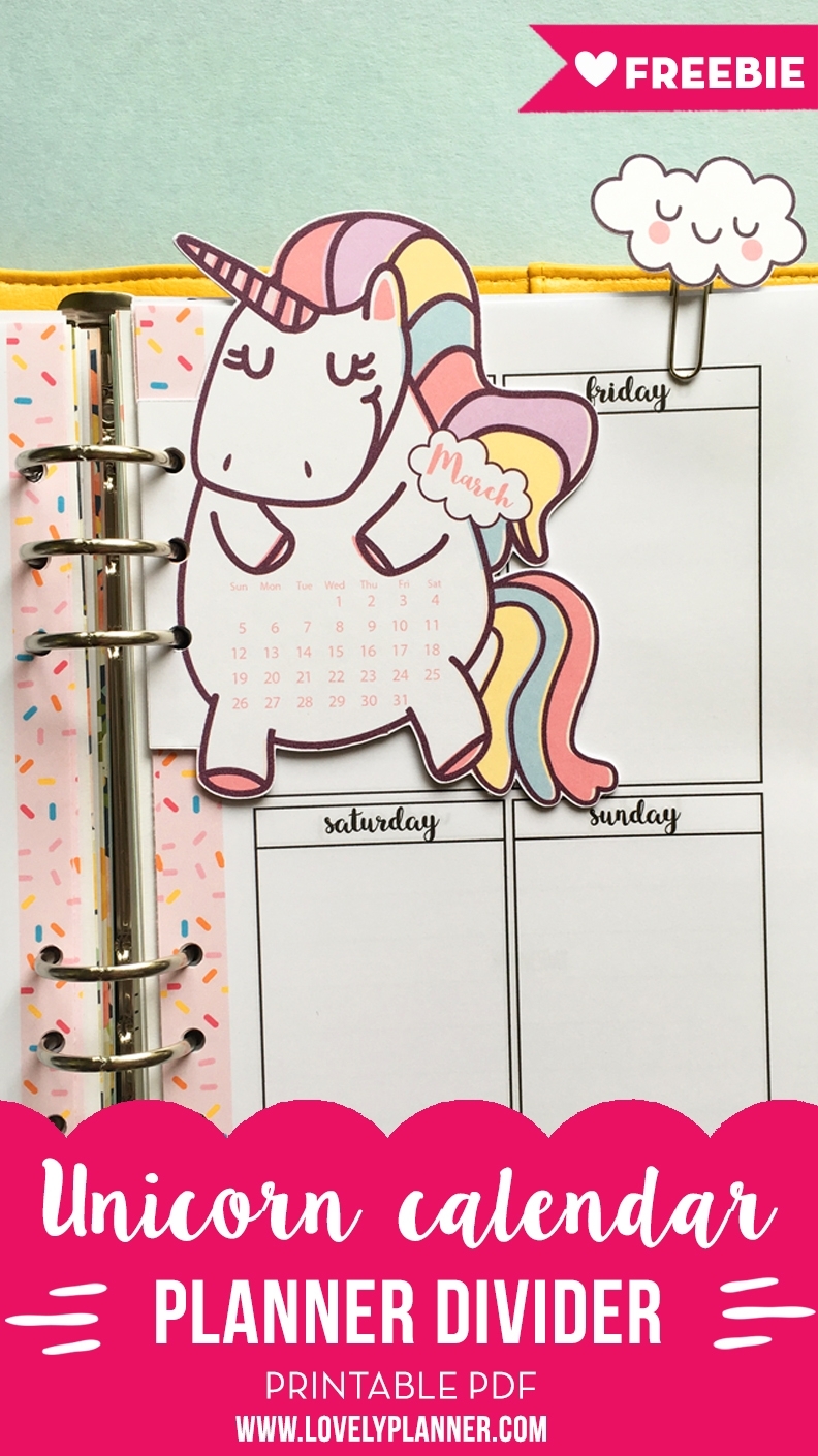 Unicorn Calendar Divider + Cloud Paper Clips For Your