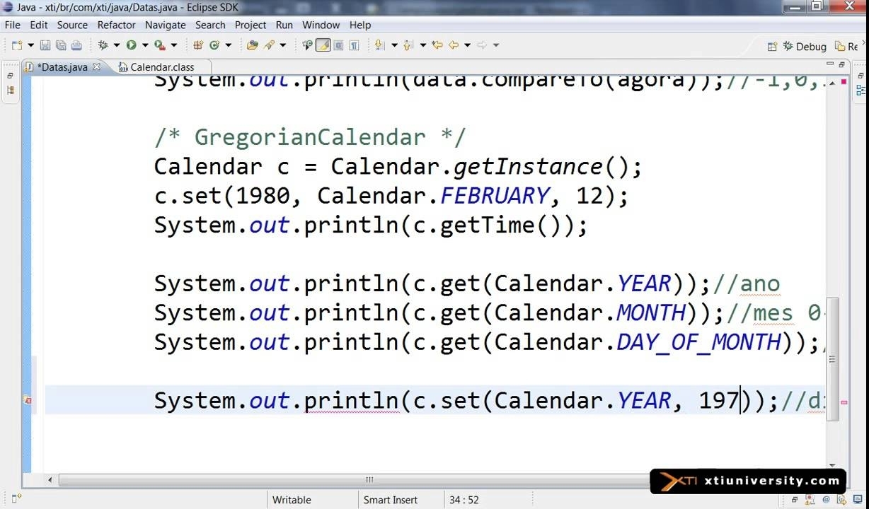 Universidade Xti - Java - 069 - Date, Calendar, Get, Set, Clear, Add E Roll