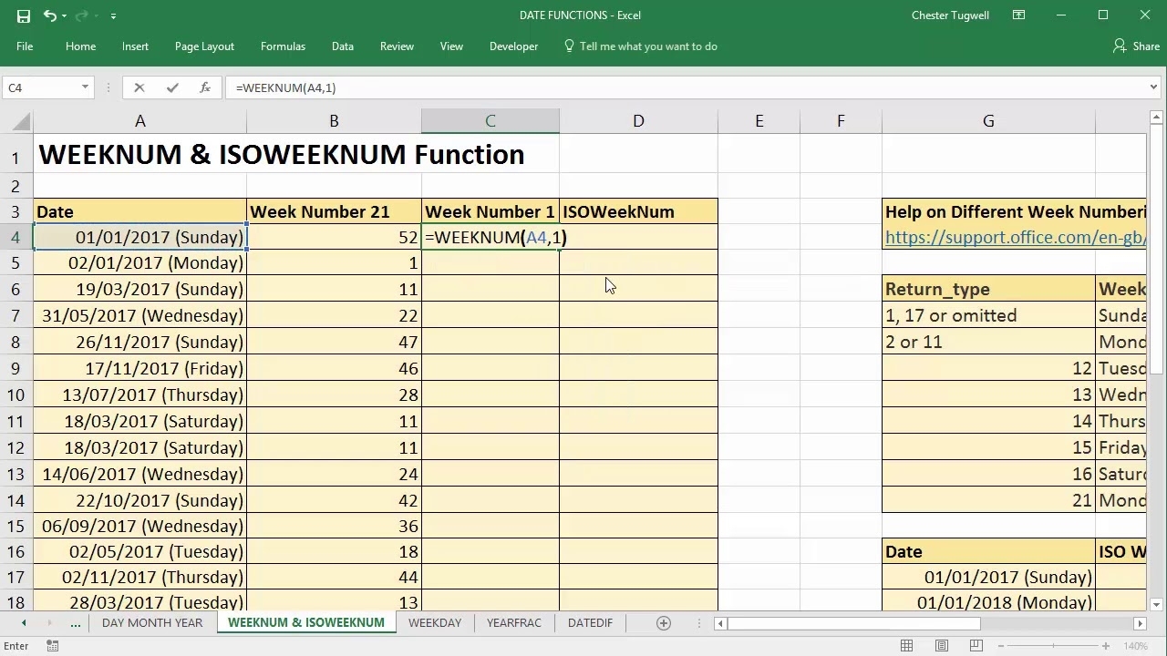 excel calculate week number