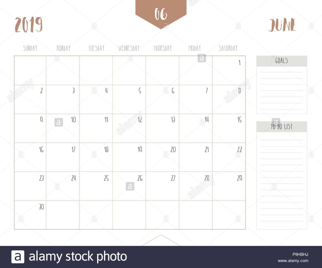 Vector Of Calendar 2019 ( June ) In Simple Clean Table Style