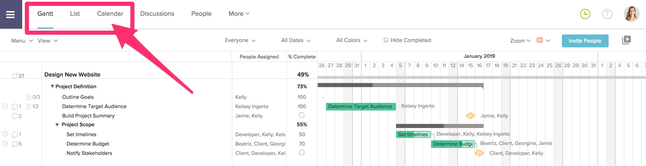 Viewing Your Project: Gantt, List, &amp; Calendar Views