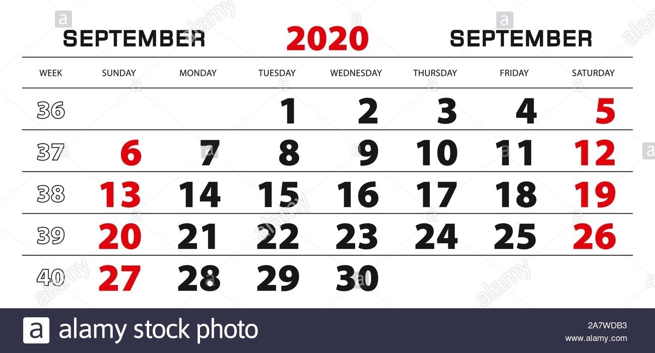 Wall Calendar 2020 For September, Week Start From Sunday