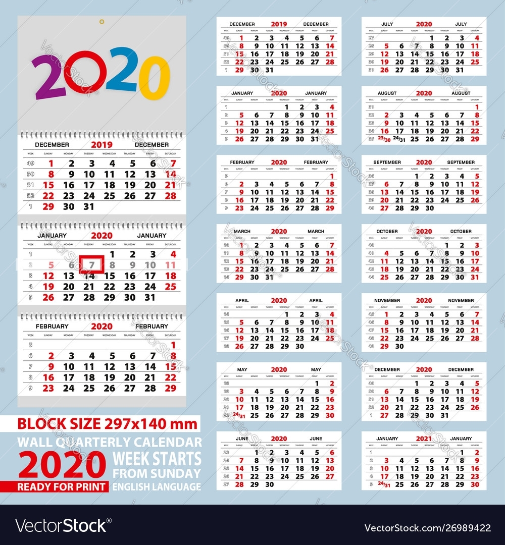 Wall Calendar 2020 Week Start From Sunday For A4