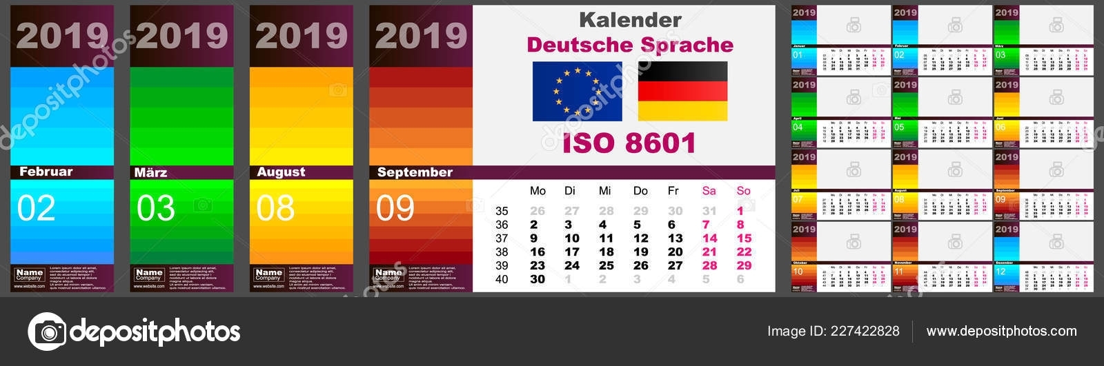 Wall Calendar Deutsche German Dutch Language For 2019, Iso