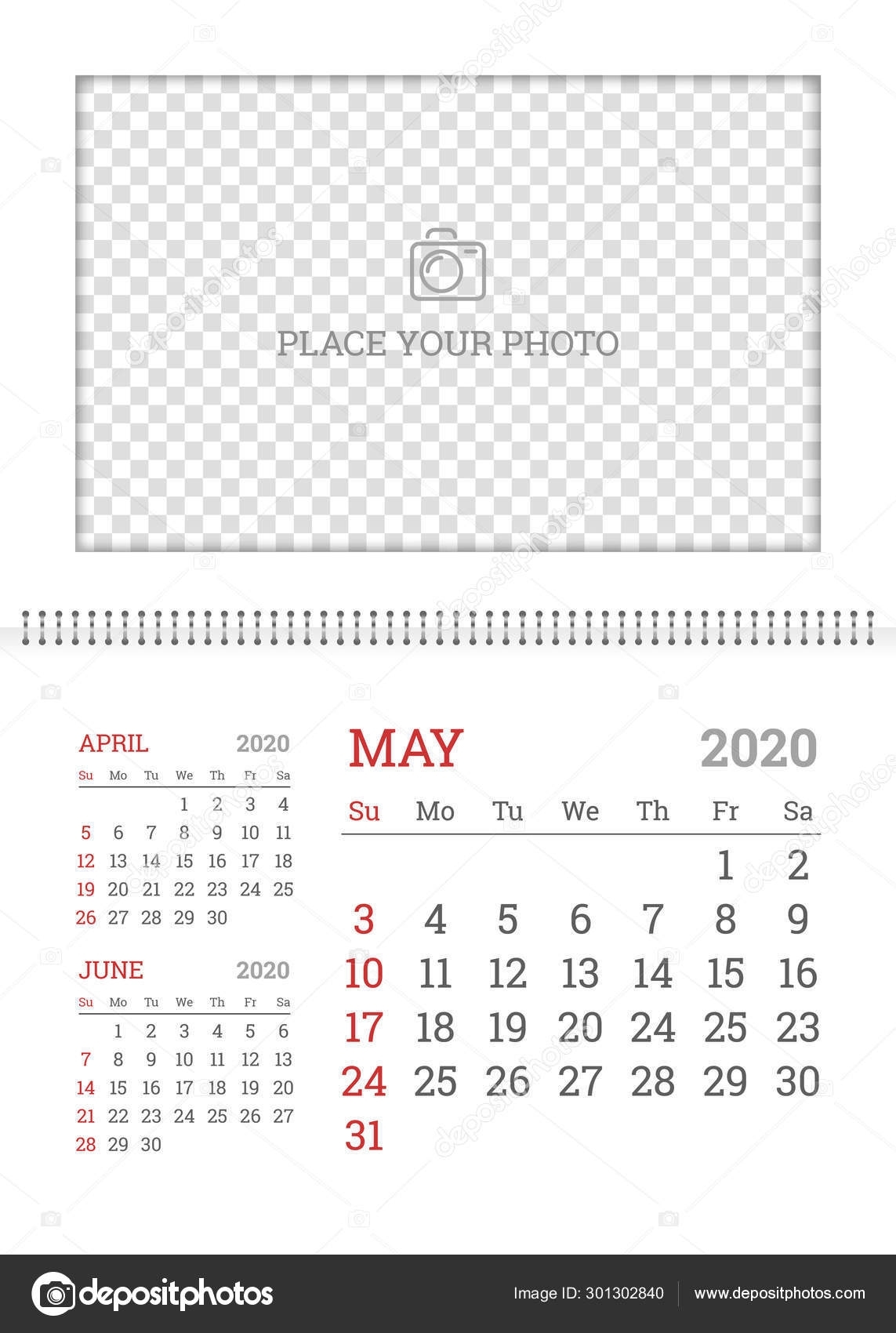 Wall Calendar Planner Template For May 2020 — Stock Vector