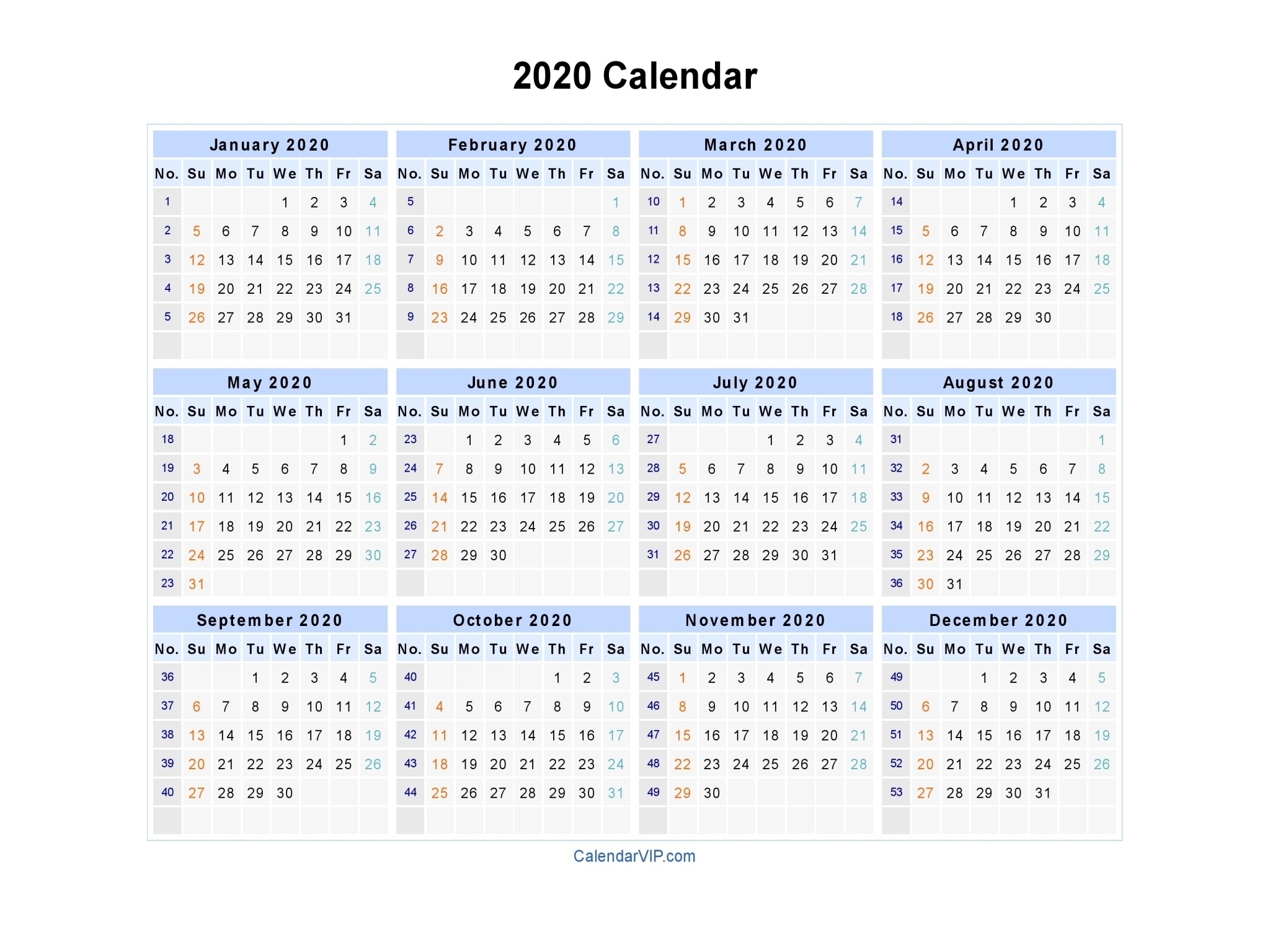 Week Numbers Calendar 2020 - Cerno.mioduchowski