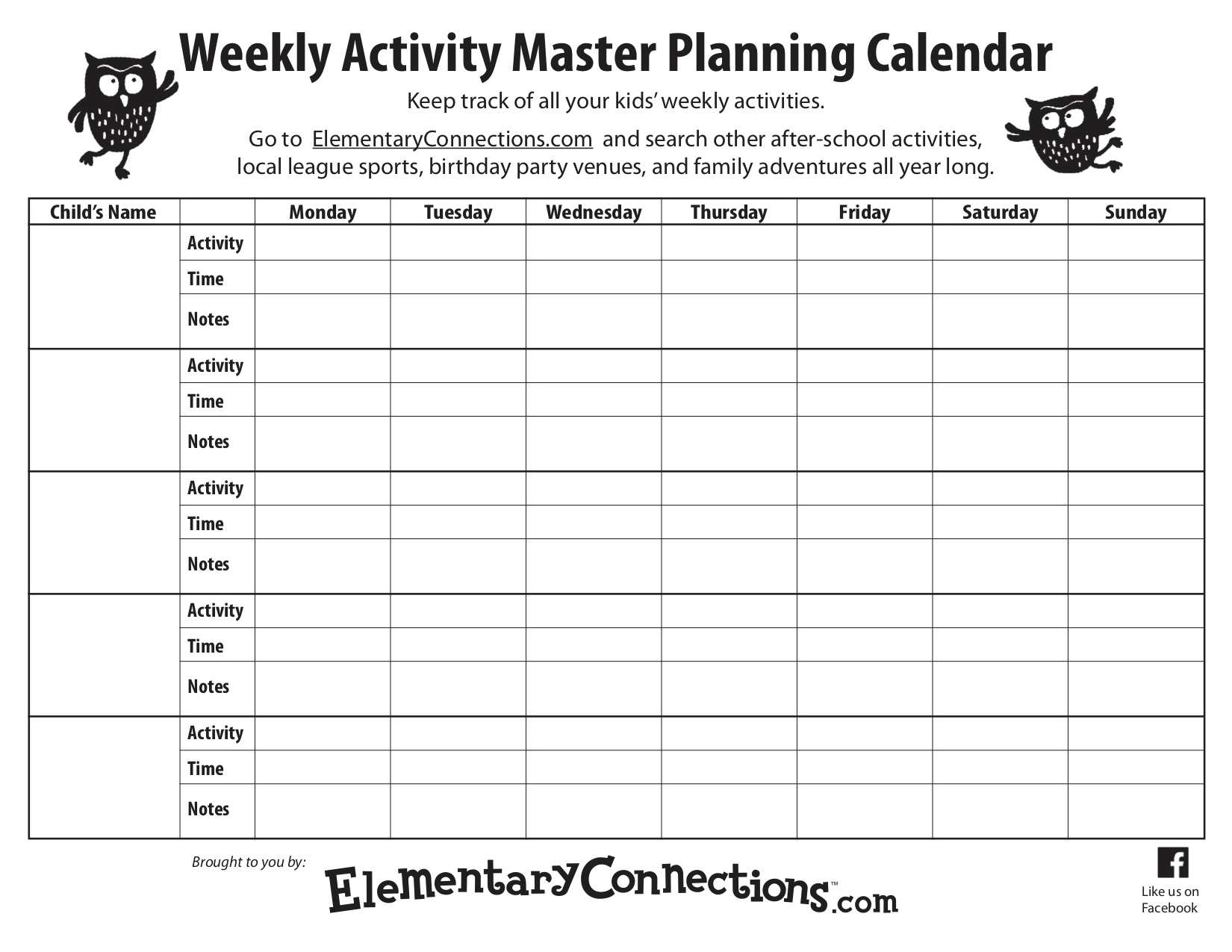 Weekly Calendar Planning Activity Free - Viv Lilith