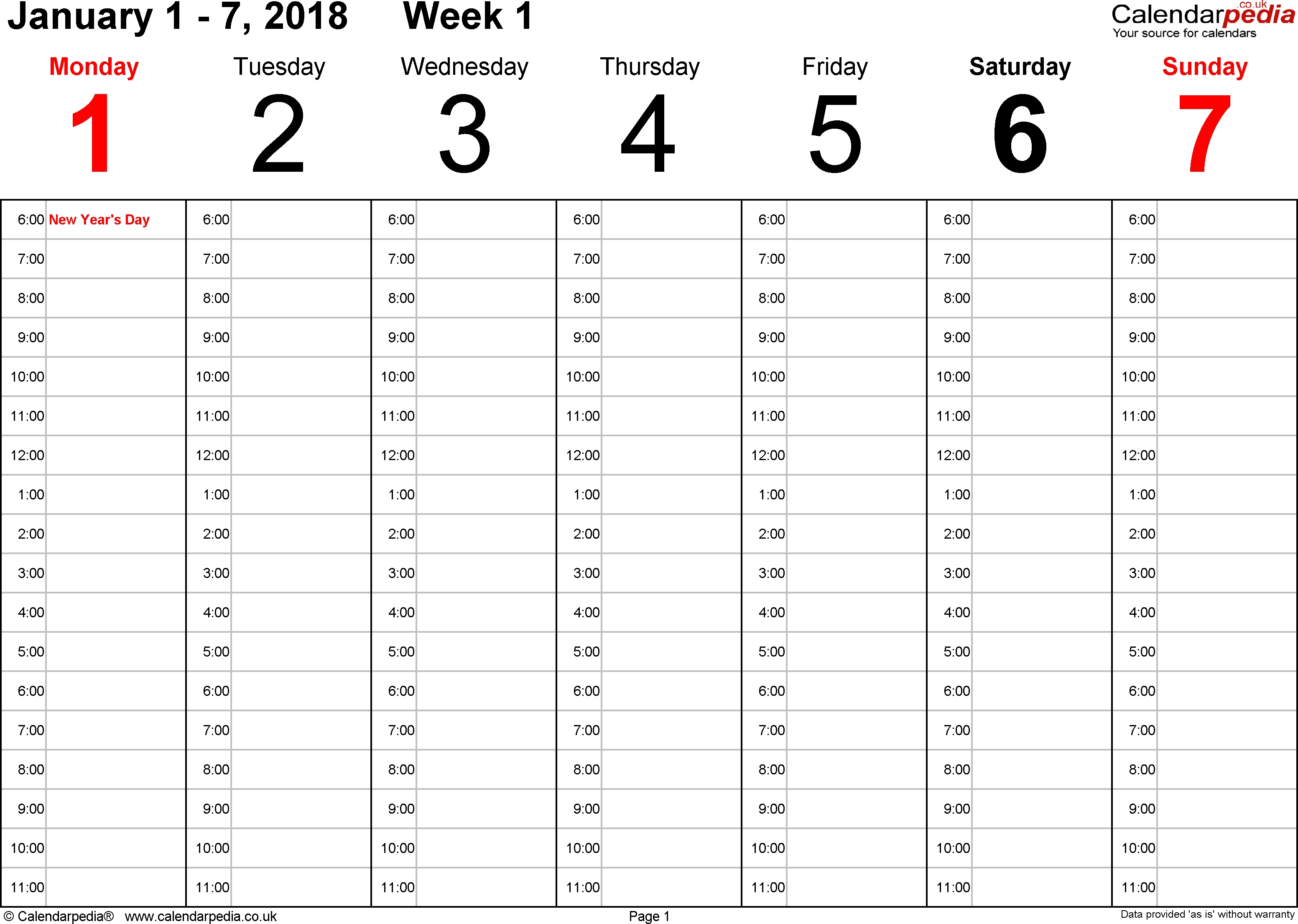 Weekly Calendar 2018 Uk - Free Printable Templates For Excel