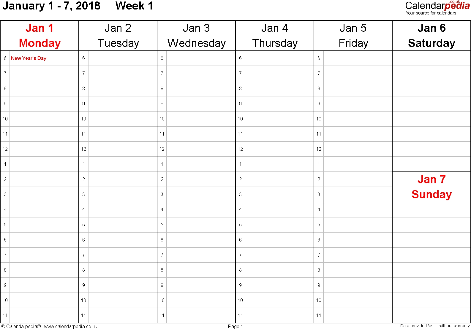 Weekly Calendar 2018 Uk - Free Printable Templates For Word